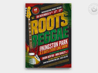 Reggae Music Flyer Template V2 band concert design fest festival flyer gig guitar live music photoshop poster psd rasta reggae roots show singer summer template