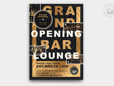 Grand Opening Flyer Template V4 black black and gols celebration charleston cigar classy club design elegant flyer gold golden grand opening lounge opening party poster psd template whiskey