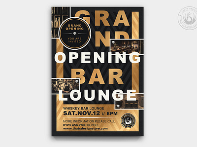 Grand Opening Flyer Template V4 black black and gols celebration charleston cigar classy club design elegant flyer gold golden grand opening lounge opening party poster psd template whiskey