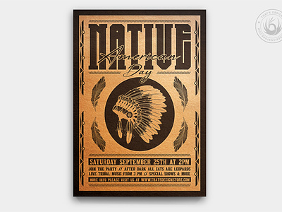 Native American Day Flyer Template V2 america american celebration day design festival flyer indians music national native party poster rodeo show template tribal tribe wanted western