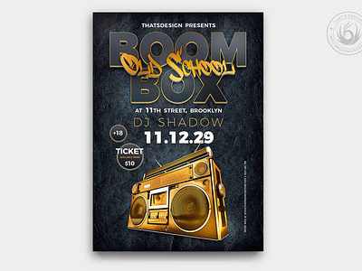 Boombox Flyer Template V2 black black and gold boombox breakdance classy design event flyer gold golden hip hop hiphop music nineties poster psd template underground urban