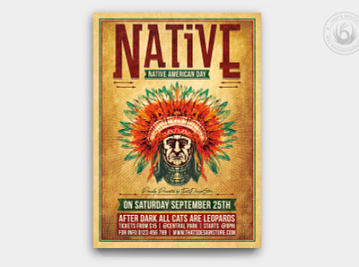 Native American Day Flyer Template V1 america celebration club cowboys day design ethnic flyer indians native american party photoshop poster print psd rodeo steak house template tribal western