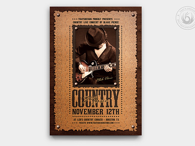 Country Music Flyer Template V7 american band bar club concert country design flyer live music party poster psd pub saloon singer template vintage wanted western