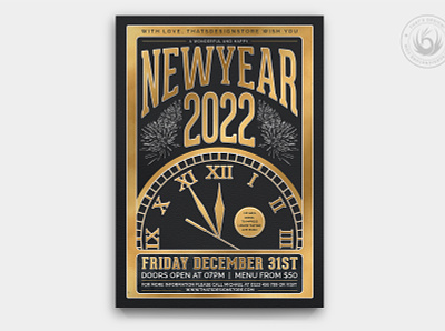 New Year Flyer Template V12 black black and gold classy clock countdown design elegant eve flyer gold midnight new year party photoshop poster print psd template
