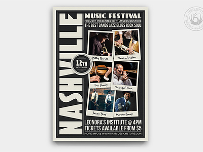 Music Festival Flyer Template V12 band black blues classy concert country design festival flyer jazz music musician photoshop poster print psd retro rock template white