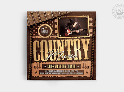 Country Music Flyer Template V8 american band bar concert country design festival flyer music musician psd rodeo saloon singer template westernguitar