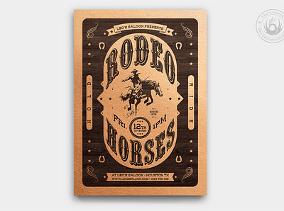 Western Rodeo Flyer Template V3 bull competition cowboy design flyer horse party photoshop poster print psd ranch riding rodeo saloon template tournament wanted western wooden