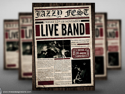 Live Concert Flyer Template V5 blues concert flyer indie jazz music newspaper paper poster retro rock vintage