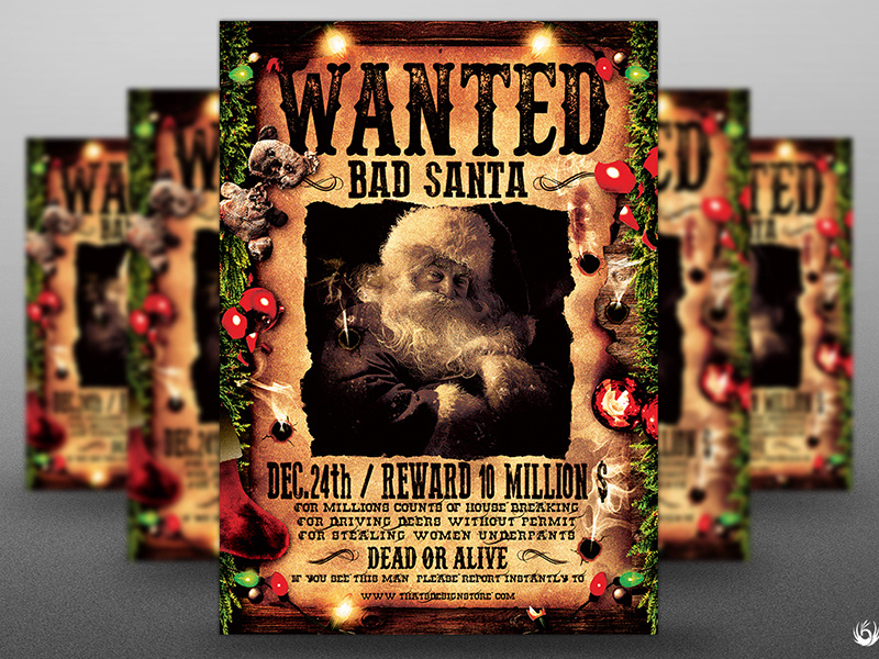 wanted bad santa flyer template by lionel laboureur dribbble