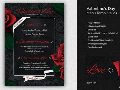 Valentines Day Menu Template V3 by Lionel Laboureur for Thats Design ...