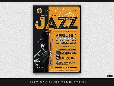 Jazz Day Flyer Template V1 band classy concert day elegant festival flyer jazz poster template thatsdesignstore trumpet