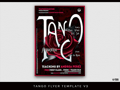 Tango Flyer Template V3 argentina classy concert dance flyer music poster roses show tango template thatsdesignstore