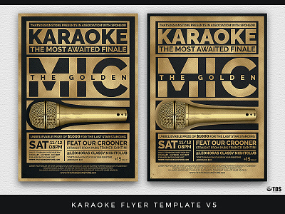 Karaoke Flyer Template V5 club contest flyer gold golden hiphop karaoke microphone music party poster thatsdesignstore