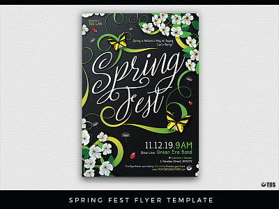 Spring Fest Flyer Template classy club elegant equinox flowers flyer green nature party poster spring thatsdesignstore