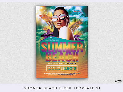 Summer Beach Flyer Template V1 beach break exotic flyer paradise party poster spring summer sunset thatsdesignstore tropical