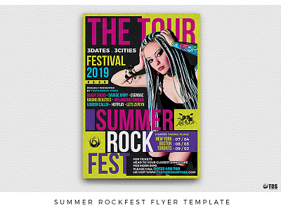 Summer Rockfest Flyer Template concert festival flyer gig hardrock music poster punk rock rocknroll summer thatsdesignstore