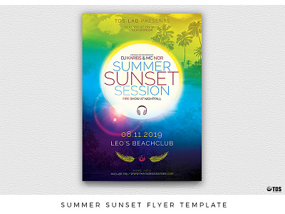 Summer Sunset Flyer Template beach dj electro festival flyer island lounge music party poster summer thatsdesignstore