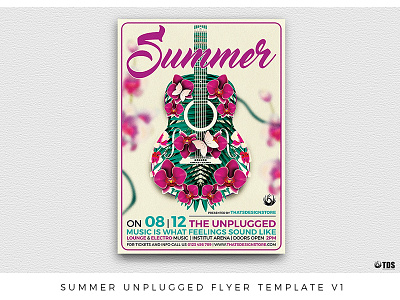 Summer Unplugged Flyer Template V1 beach concert exotic festival flyer guitar music poster summer thatsdesignstore tropical unplugged