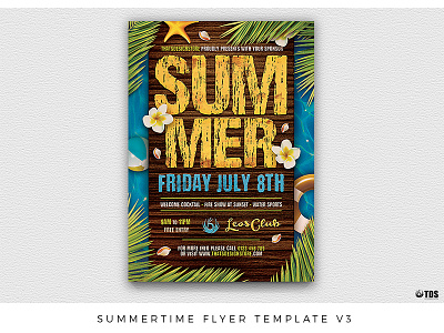 Summertime Flyer Template V3 beach break caribbean exotic flyer party pool poster spring summer thatsdesignstore tropical