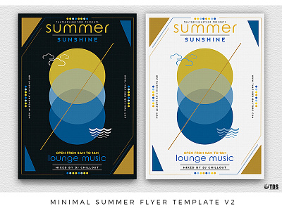 Minimal Summer Flyer Template V2 beach club dj electro lounge minimal ocean party shapes summer sunset thatsdesignstore