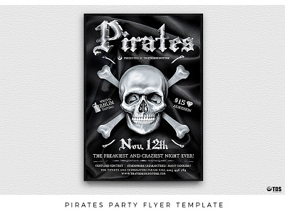 Pirates Party Flyer Template black flyer halloween island night party pirate pirates poster skull thatsdesignstore treasure