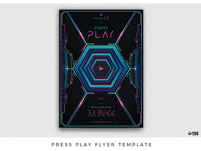 Press Play Flyer Template club dj electro electronics flyer music nightclub party performer poster press play thatsdesignstore