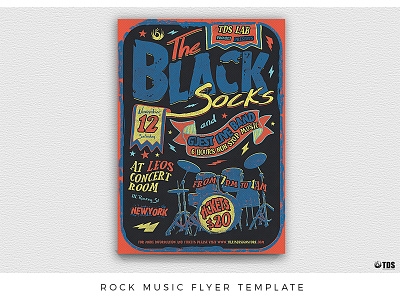 Rock Music Flyer Template blues concert drums festival flyer gig grunge indie music poster rock thatsdesignstore