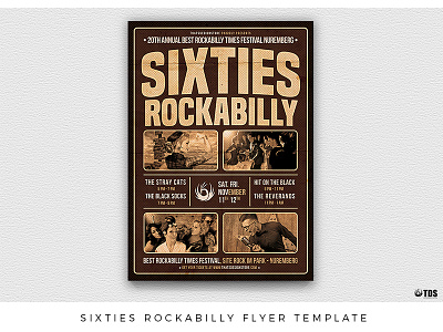 Sixties Rockabilly Flyer Template band blues concert festival flyer gig indie jazz music poster rock rockabilly