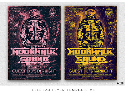 Electro Flyer Template V6 dj edm electro electronic festival flyer moon music poster progressive space thatsdesignstore