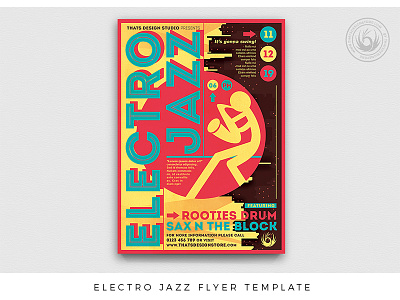 Electro Jazz Flyer Template concert electro festival flyer jazz music poster retro sax saxophone thatsdesignstore urban