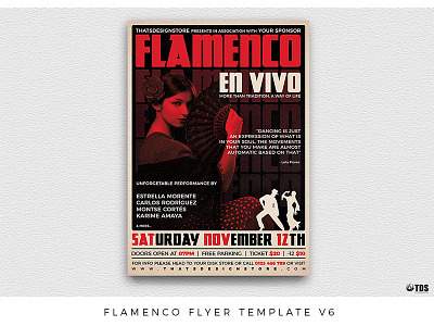 Flamenco Flyer Template V6 classes concert dance dancing flamenco flyer live party poster show tango thatsdesignstore