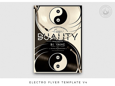 Electro Flyer Template V4 asian black and white club electro festival flyer japan music party poster thatsdesignstore ying and yang