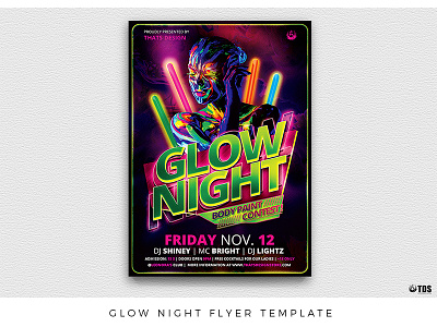 Glow Night Flyer Template body flyer glow glows night paint painting party poster sticks thatsdesignstore