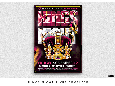 Kings Night Flyer Template club crown flyer gold kings night party poster queen royal scepter thatsdesignstore