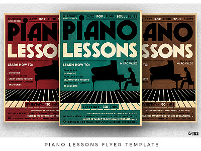 Piano Lessons Flyer Template classes classical concerto flyer lessons music musician piano poster retro school thatsdesignstore