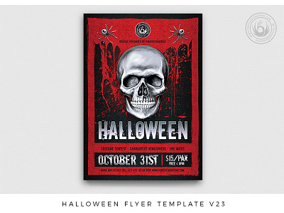 Halloween Flyer Template V23 black blood club costume flyer halloween horror night party poster psd red scary skull template terror