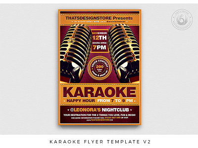 Karaoke Flyer Template V2 band classy concert contest crooner flyer jazz karaoke microphone music poster psd retro singer template voice