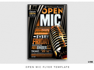 Open Mic Flyer Template black cigar classy club comedy concert flyer gold golden karaoke leaflet lou606 lounge mic microphone music nightclub open performance performer