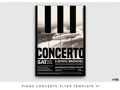 Piano Concerto Flyer Template V1 band black classical concert concerto festival flyer gig indie jazz keys lessons live music musician opera orchestra pianist piano poster