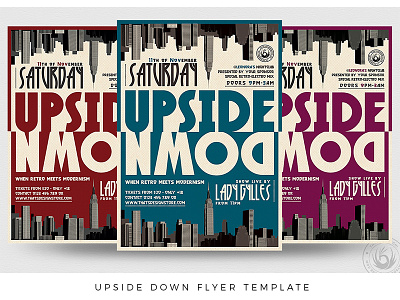 Upside Down Flyer Template art deco cityscape classy club down elegant event flyer night party.club photoshop poster psd retro skycrappers template underground upside urban vintage