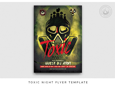 Toxic Night Flyer Template apocalypse apocalyptic biohazard club flyer gaz grunge industrial mask nuclear oil party photoshop poison pollution poster power plants psd template toxic