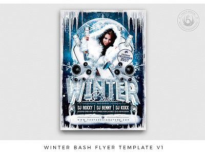 Winter Bash Flyer Template V1 bar blue christmas club cold dexy flyer ice night party photoshop poster psd season seasonal snow template vodka white winter