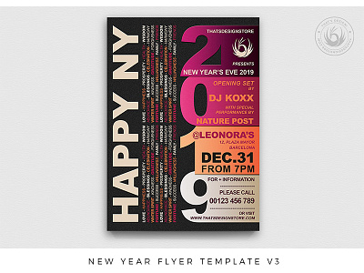 New Year Flyer Template V3 2019 celebration classy club dj elegant eve flyer invitation minimal new night nightclub party photoshop poster program psd template year