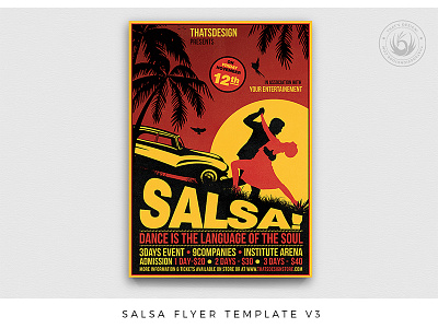 Salsa Flyer Template V3 band beach classes competition contest cuba cuban dance dancer dancing festival flyer hispanic latin music musician poster salsa summer tropical