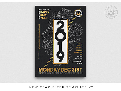 New Year Flyer Template V7 black celebration classy clock club concert countdown elegant eve fireworks flyer golden happy midnight music new year new years nightclub nye party