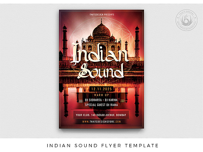 Indian Sound Flyer Template bar buddha club diwali electro festival flyer goa india indian lounge oriental palace party post poster romantic sound taj mahal template