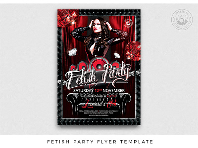 Fetish Party Flyer Template black club couch diamonds disco fancy fetish flyer gothic ladies latex leather luxury party poster red sensual sex sexy template