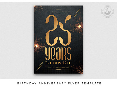 Birthday Anniversary Flyer Template anniversary annual birthday black black and gold celebration classy club elegant festival flyer gold golden invitation night nightclub opening party poster template