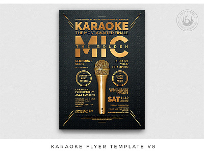 Karaoke Flyer Template V8 band battle classy club concert contest festival flyer gold golden hip hop jazz karaoke live microphone music nightclub party performer voice