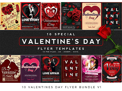 10 Valentines Day Flyer Bundle V1 classy club cupid day elegant flyer heart hearty love lovely night party passion poster romance romantic template valentine valentines vday